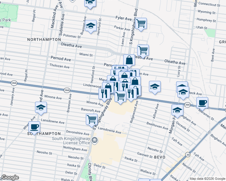 map of restaurants, bars, coffee shops, grocery stores, and more near in St. Louis