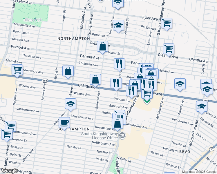 map of restaurants, bars, coffee shops, grocery stores, and more near 5016 Chippewa Street in St. Louis
