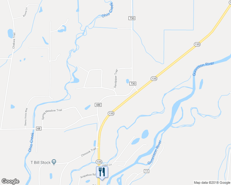 map of restaurants, bars, coffee shops, grocery stores, and more near 2 Meadow Lark Trail in Gunnison