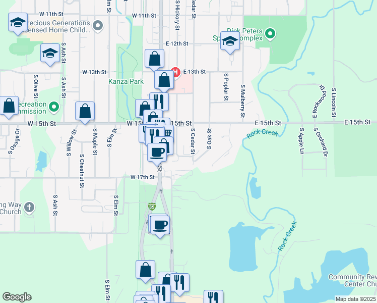 map of restaurants, bars, coffee shops, grocery stores, and more near 1550 South Cedar Street in Ottawa