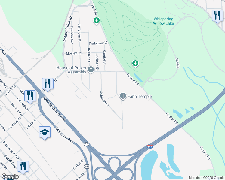map of restaurants, bars, coffee shops, grocery stores, and more near 299 Pfieffer Road in East St. Louis