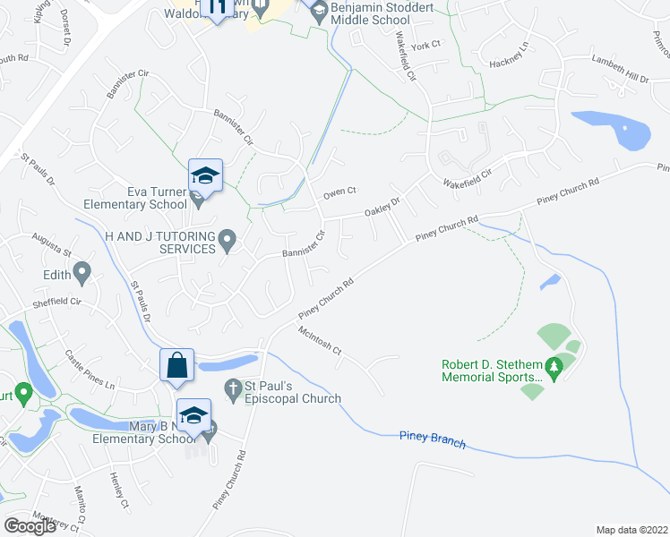 map of restaurants, bars, coffee shops, grocery stores, and more near 4260 Queen Court in Waldorf