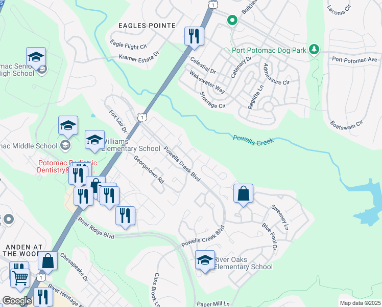 map of restaurants, bars, coffee shops, grocery stores, and more near 2773 George Page Place in Woodbridge