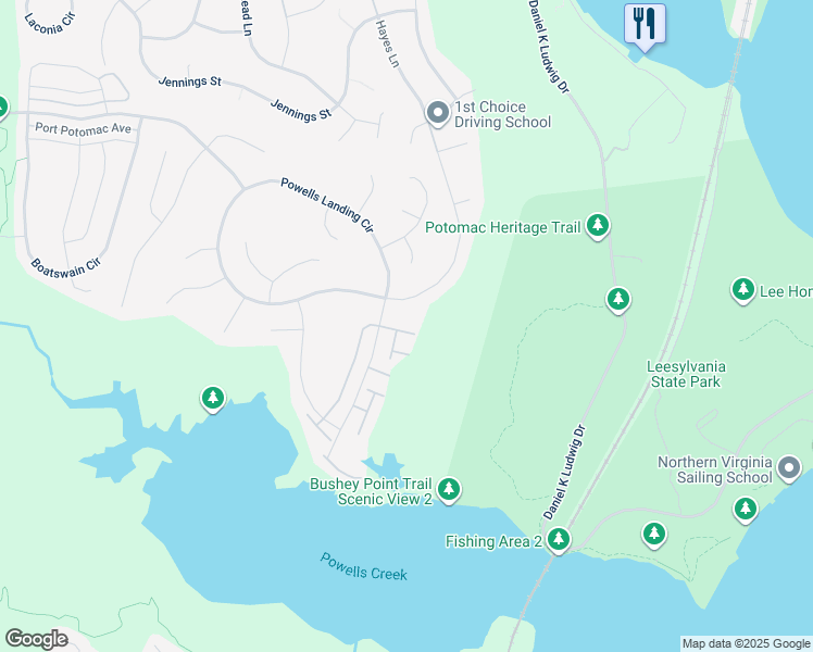 map of restaurants, bars, coffee shops, grocery stores, and more near 1708 Granville Court in Woodbridge