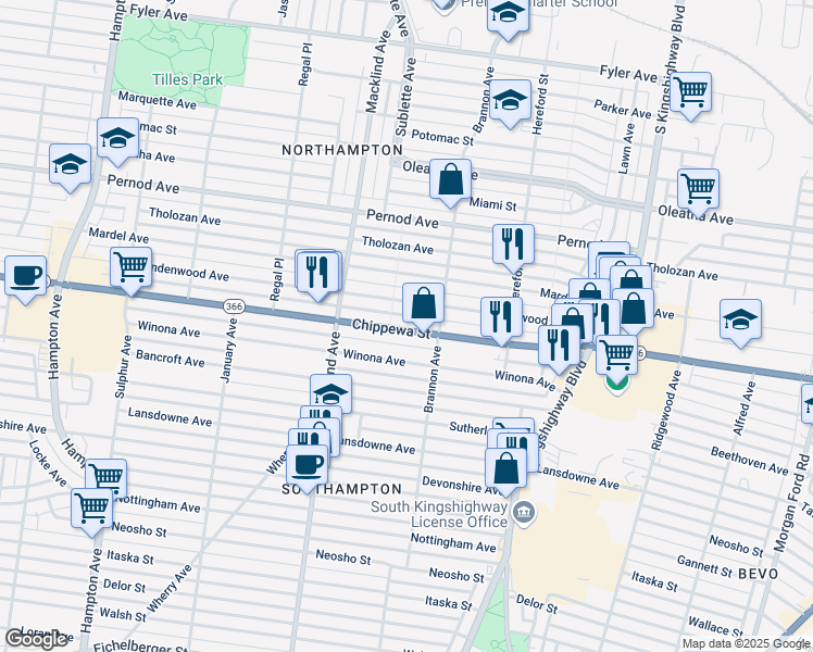 map of restaurants, bars, coffee shops, grocery stores, and more near 5235 Historic U.S. 66 in St. Louis