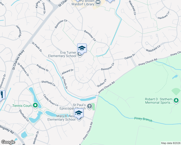 map of restaurants, bars, coffee shops, grocery stores, and more near 4706C Rookewood Place in Waldorf