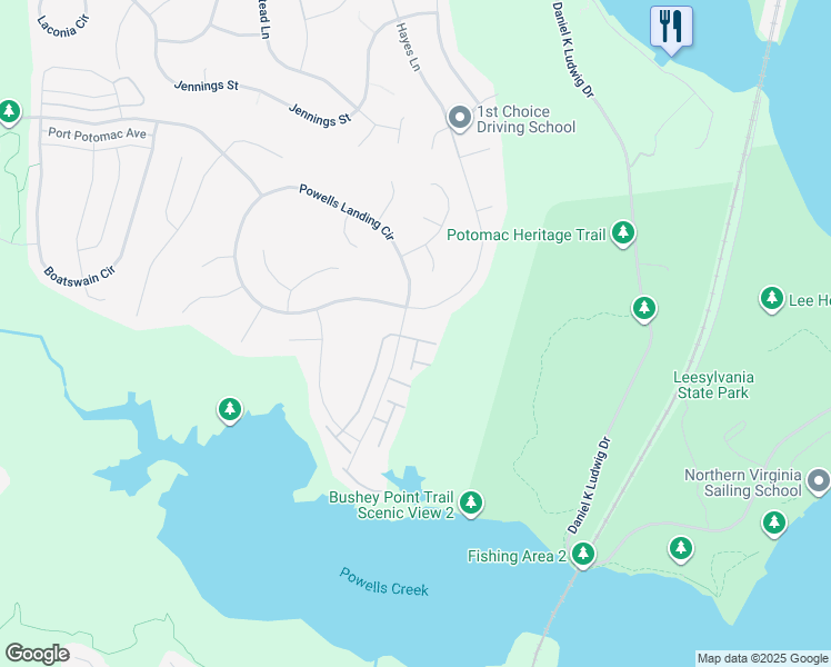 map of restaurants, bars, coffee shops, grocery stores, and more near 1720 Granville Court in Woodbridge