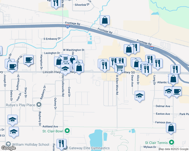 map of restaurants, bars, coffee shops, grocery stores, and more near 1802 Mari Drive in O'Fallon