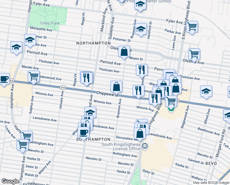 map of restaurants, bars, coffee shops, grocery stores, and more near 5235 Historic U.S. 66 in St. Louis