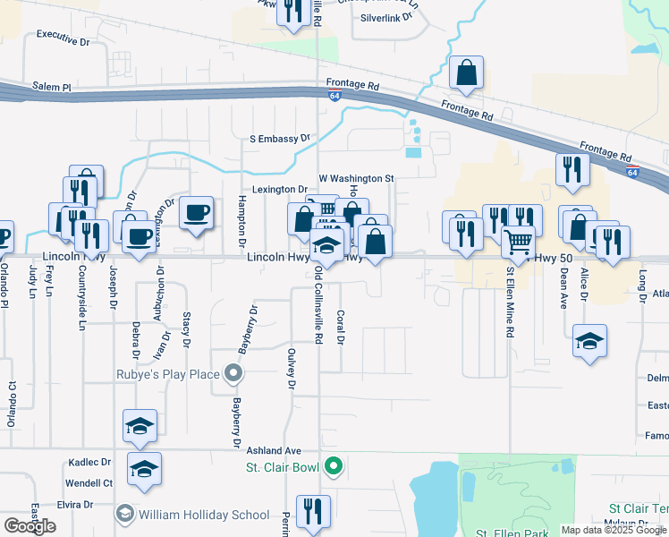 map of restaurants, bars, coffee shops, grocery stores, and more near 2085 U.S. 50 in Lebanon