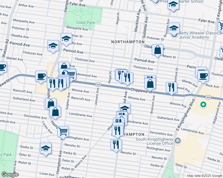 map of restaurants, bars, coffee shops, grocery stores, and more near 5500 Chippewa Street in St. Louis