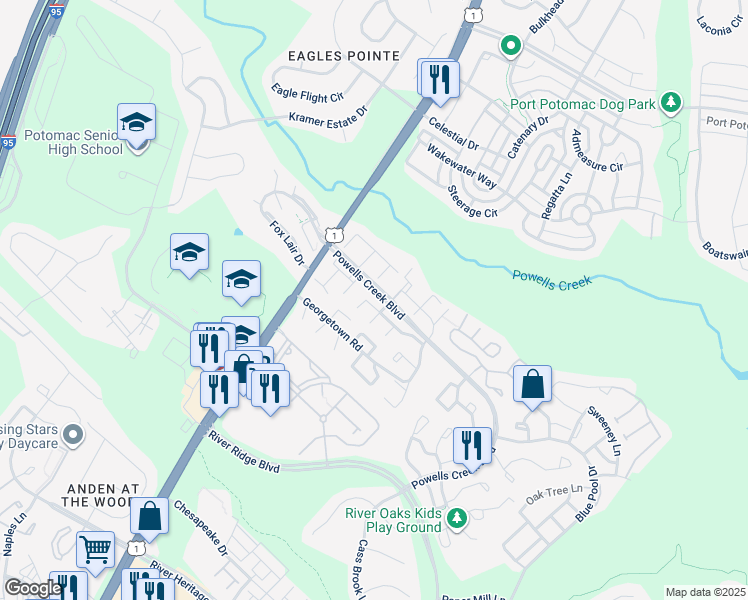 map of restaurants, bars, coffee shops, grocery stores, and more near 2850 Beechtree Lane in Woodbridge