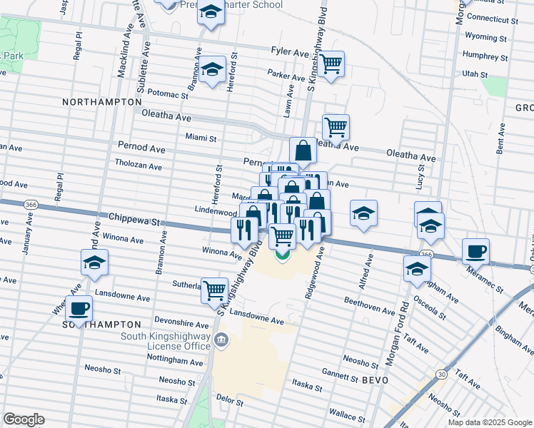 map of restaurants, bars, coffee shops, grocery stores, and more near in St. Louis