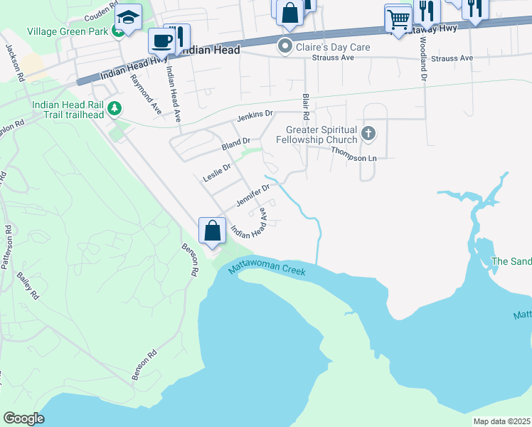 map of restaurants, bars, coffee shops, grocery stores, and more near 801 Indian Head Avenue in Indian Head