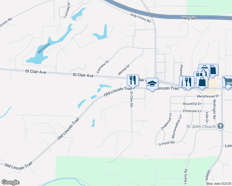 map of restaurants, bars, coffee shops, grocery stores, and more near 9922 Old Lincoln Trail in Fairview Heights