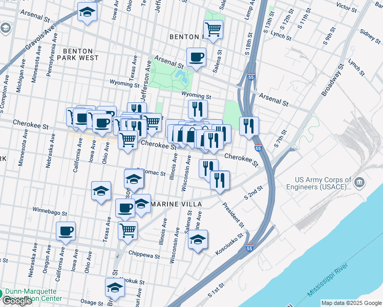 map of restaurants, bars, coffee shops, grocery stores, and more near 3420 Wisconsin Avenue in St. Louis