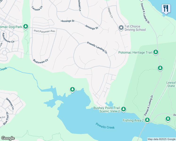 map of restaurants, bars, coffee shops, grocery stores, and more near 1915 Powells Landing Circle in Woodbridge