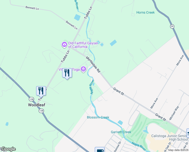 map of restaurants, bars, coffee shops, grocery stores, and more near 3021 Myrtledale Road in Calistoga