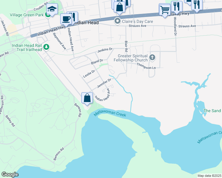 map of restaurants, bars, coffee shops, grocery stores, and more near 27 Sandra Court in Indian Head