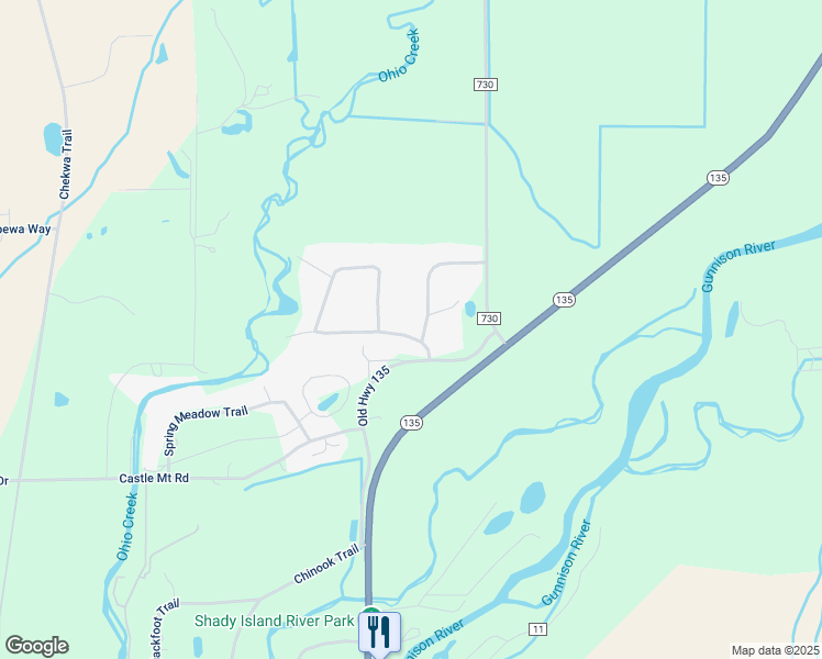 map of restaurants, bars, coffee shops, grocery stores, and more near 2-24 Meadow Lark Trail in Gunnison
