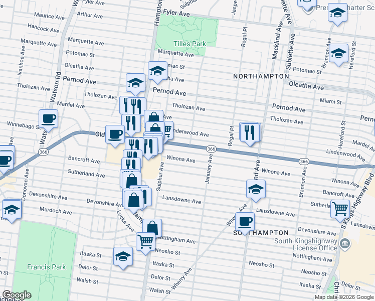 map of restaurants, bars, coffee shops, grocery stores, and more near 5701 Winona Avenue in St. Louis