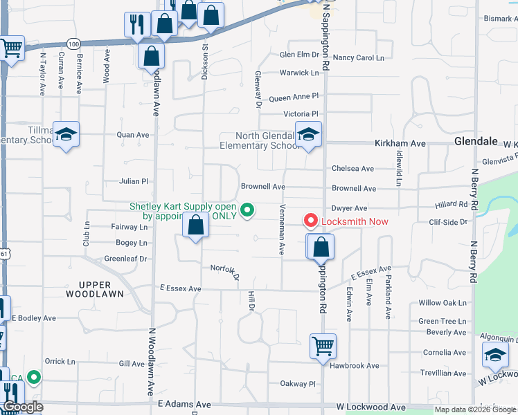 map of restaurants, bars, coffee shops, grocery stores, and more near 708 Luckystone Avenue in St. Louis
