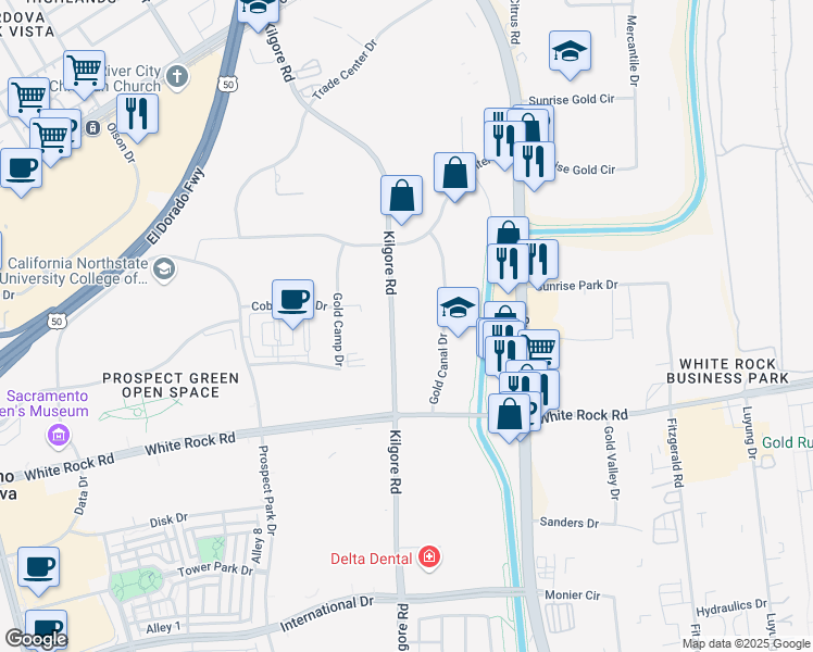 map of restaurants, bars, coffee shops, grocery stores, and more near 3017 Kilgore Rd in Rancho Cordova