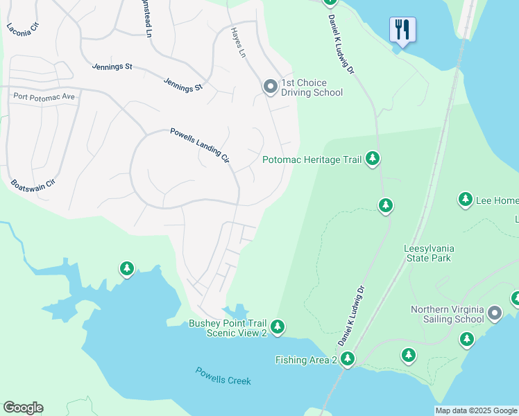 map of restaurants, bars, coffee shops, grocery stores, and more near 16531 Hayes Lane in Woodbridge