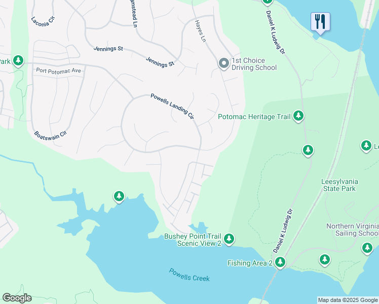 map of restaurants, bars, coffee shops, grocery stores, and more near 1871 Powells Landing Circle in Woodbridge