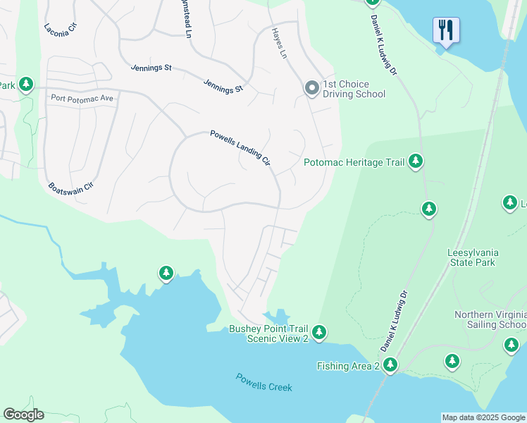 map of restaurants, bars, coffee shops, grocery stores, and more near 1871 Powells Landing Circle in Woodbridge