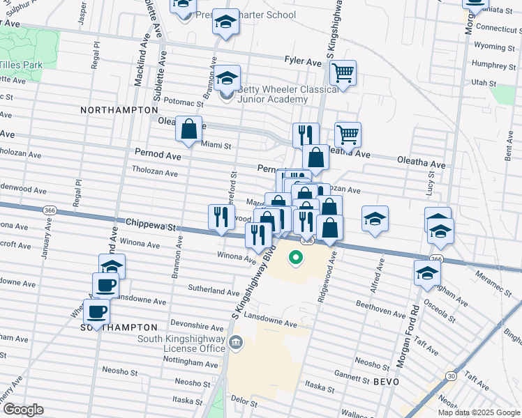map of restaurants, bars, coffee shops, grocery stores, and more near 4962 Tholozan Avenue in St. Louis