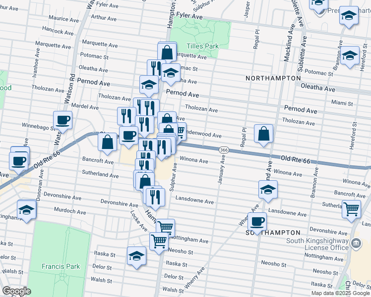 map of restaurants, bars, coffee shops, grocery stores, and more near 5743 Chippewa Street in St. Louis