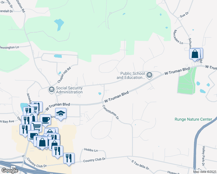map of restaurants, bars, coffee shops, grocery stores, and more near 3335 North 10 Mile Drive in Jefferson City