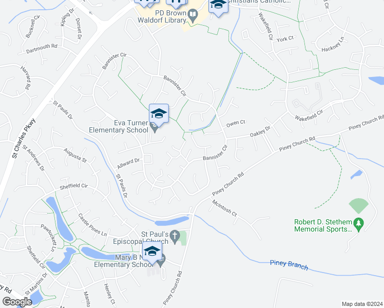 map of restaurants, bars, coffee shops, grocery stores, and more near 4553B Ryan Place in Waldorf