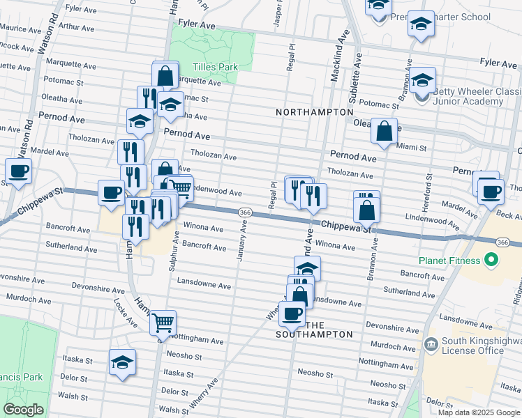 map of restaurants, bars, coffee shops, grocery stores, and more near 5520 Lindenwood Avenue in St. Louis