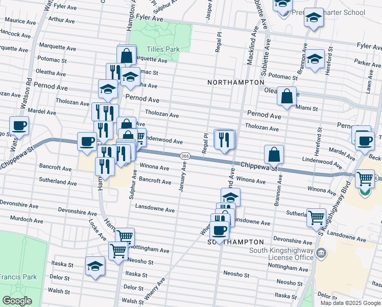 map of restaurants, bars, coffee shops, grocery stores, and more near 5520 Lindenwood Avenue in St. Louis