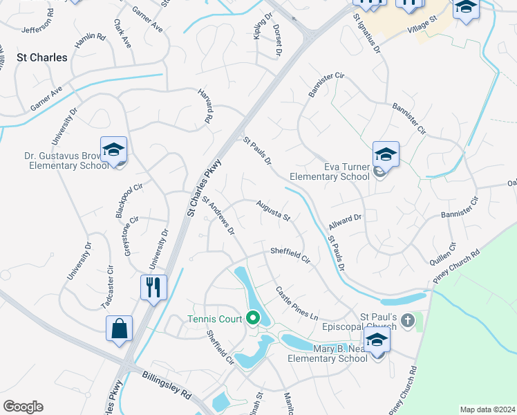 map of restaurants, bars, coffee shops, grocery stores, and more near 11711 Glen Abbey Court in Waldorf
