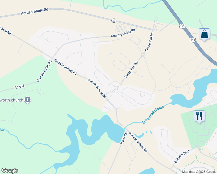 map of restaurants, bars, coffee shops, grocery stores, and more near 36019 Auburn Way in Millsboro