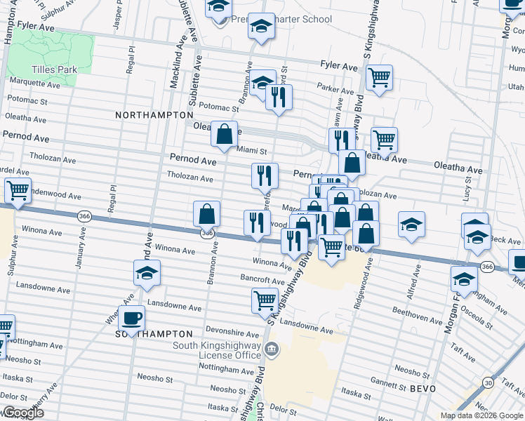 map of restaurants, bars, coffee shops, grocery stores, and more near 4997 Mardel Avenue in St. Louis