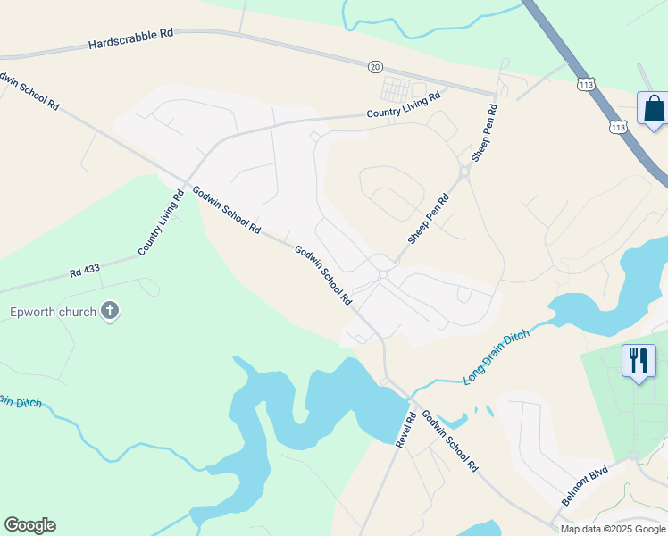 map of restaurants, bars, coffee shops, grocery stores, and more near 36063 Auburn Way in Millsboro
