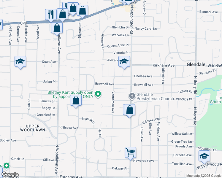 map of restaurants, bars, coffee shops, grocery stores, and more near 754 Brownell Avenue in St. Louis