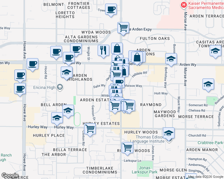 map of restaurants, bars, coffee shops, grocery stores, and more near 1503 Fulton Avenue in Sacramento