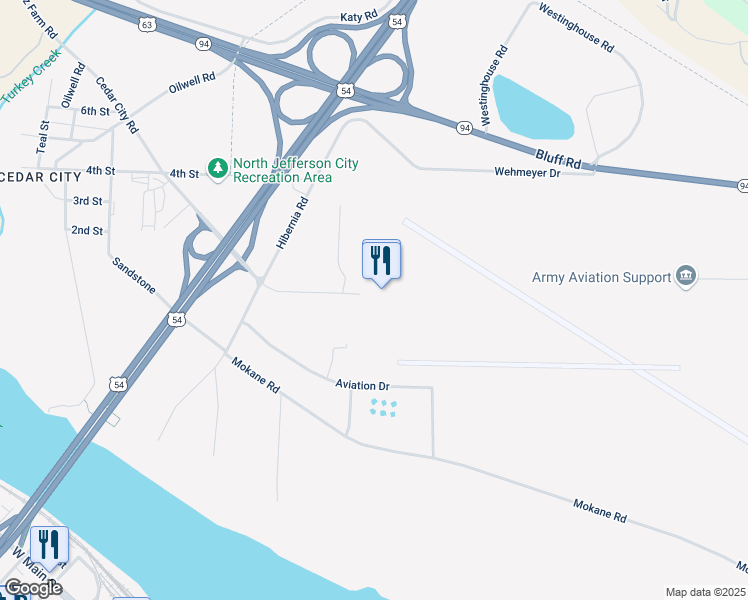 map of restaurants, bars, coffee shops, grocery stores, and more near 511 Airport Road in Jefferson City