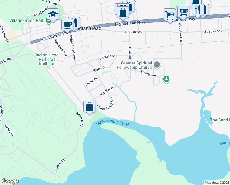 map of restaurants, bars, coffee shops, grocery stores, and more near 14 Sandra Court in Indian Head