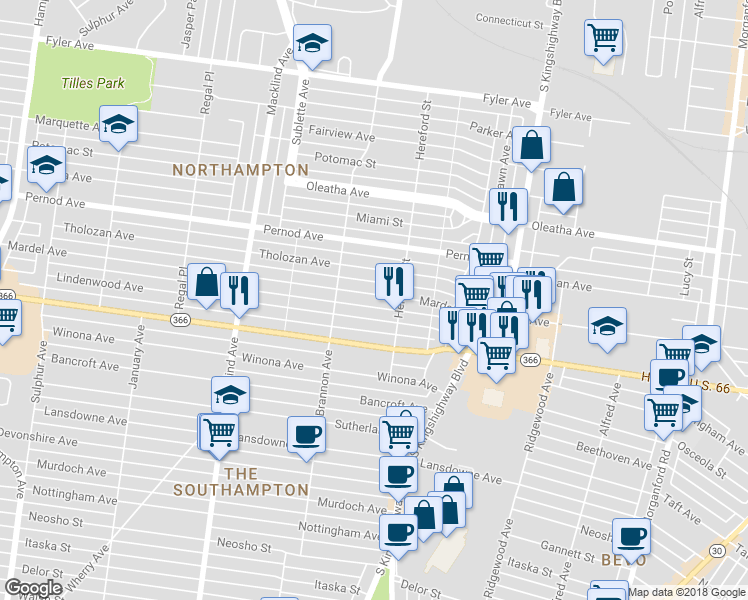 map of restaurants, bars, coffee shops, grocery stores, and more near 5033 Mardel Avenue in St. Louis