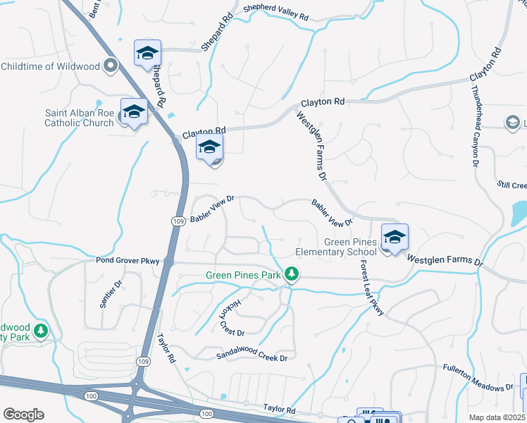 map of restaurants, bars, coffee shops, grocery stores, and more near 16804 Babler View Drive in Ballwin