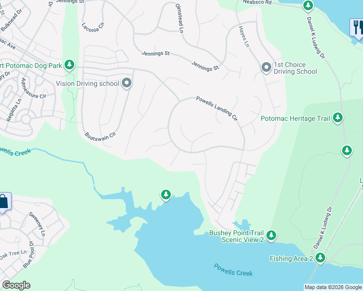map of restaurants, bars, coffee shops, grocery stores, and more near 1938 Powells Landing Circle in Woodbridge