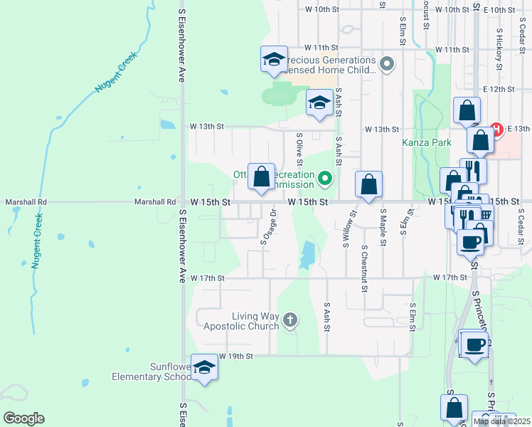 map of restaurants, bars, coffee shops, grocery stores, and more near 1042 West 15th Street in Ottawa