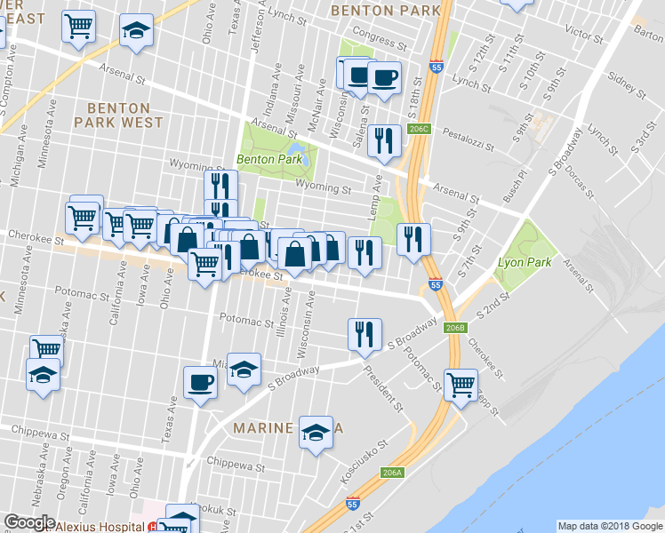 map of restaurants, bars, coffee shops, grocery stores, and more near 3334 Wisconsin Avenue in St. Louis
