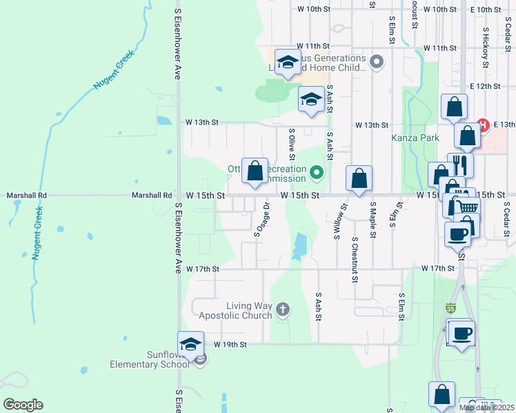 map of restaurants, bars, coffee shops, grocery stores, and more near 1042 West 15th Street in Ottawa